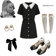 Casual Vintage Outfits 60s, 60s Soc Fashion, 60s Aesthetic Clothes, Black And White Aesthetic Outfit, 60s Fashion Women 1960s Outfits, 60's Outfits, 60s Aesthetic Outfit, 60s Fashion Aesthetic, 60s Style Outfits