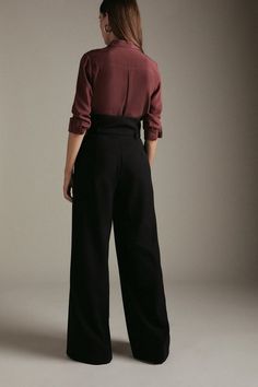 Compact Stretch High Waisted Wide Leg Pants | Karen Millen Versatile Wide Leg Dress Pants For Work, Office Wide Leg Pants With Belt Loops, Elastane Wide Leg Pants For Work, Wide Leg Pants With Belt Loops For Office, Modern Wide Leg Pantsuit For Office, Fitted High Waist Wide Leg Pants In Modern Style, Fitted High Waist Wide Leg Modern Pants, Wide Leg Pants With Belt Loops For Work, Fitted High Waist Wide Leg Pants