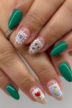 Christmas Postage Stamp Nails, Envelope Nail Art, Vacation Themed Nails, Travel Inspired Nails, Stained Glass Manicure, Nails For Island Vacation, Amusement Park Nails, Mountain Themed Nails, Taco Bell Nails