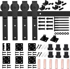 an assortment of hardware and screws are shown in this image, including the parts needed for