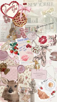 a collage of pictures with animals, hearts and other things on it's surface