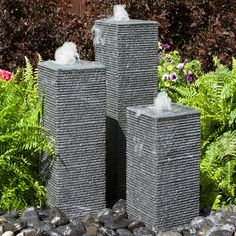 Square Chiseled Stone Towers Outdoor Fountain Chiseled Stone, Large Outdoor Fountains, Sky Scrapers, Indoor Wall Fountains, Highlights Natural, Modern Fountain, Rock Fountain, Outdoor Fountains, Bird Bath Fountain