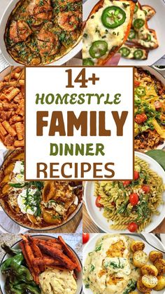 a collage of family dinner dishes with text overlay