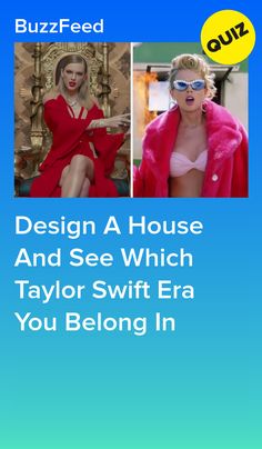 two women in red outfits with the text design a house and see which taylor swift era you