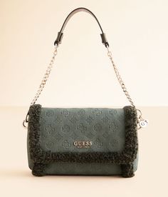 Guess Davika Sherpa Purse - Green , Women's Forest Embossed faux leather fabric lined purse Foldover magnetic snap closure Interior zipper and card pouch pockets Removable shoulder strap Dimensions: 9(L) x 1 3/4(W) x 5 1/2(H). Shell/Trim: 100% PU. Lining: 80% Polyester 20% Cotton. Apparel & Accessories Sherpa Purse, Card Pouch, Purse For Women, Guess Bags, Faux Leather Fabric, Leather Fabric, Women's Bags, Pocket Pouch, Snap Closure