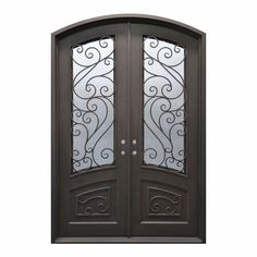 bronze forged iron double door with fancy scrollwork Front Double Door, Iron Front Door, Iron Entry Doors, Elegant Entryway, Heavy Duty Hinges, Door Sweep, Door Crafts, Double Front Doors, Climate Control