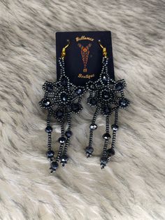 Beautiful earrings handmade with jackets and Czech glass, perfect for any occasion. Black Western Earrings, Handmade Southwestern Black Beaded Earrings, Bohemian Black Chandelier Drop Earrings, Adjustable Southwestern Black Earrings, Beaded Aztec Earrings, Aztec Earrings, Angel Wing Earrings, Wing Earrings, Earrings Photo