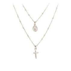 Sterling Silver Double Chain Cross and Mary Medal Sterling Silver Double Strand Layered Necklace, Secret Santa List, Piercings Tragus, Best Potato Soup, Ear Piercings Tragus, Mary Necklace, Santa List, Christmas List Ideas, Grunge Jewelry