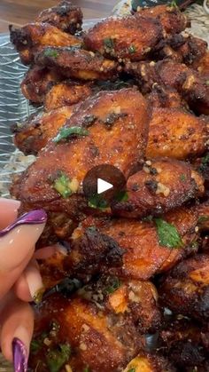 587K views · 66K reactions | You guys wanted the recipe for the wings I prepared for my Mom’s birthday party! Here you go.⬇️ These were seriously a 20/10

Air Fryer Bourbon Garlic Hot Wings

Ingredients:

For the Marinade:

	•	2 lbs chicken wings
	•	1/3 cup bourbon
	•	1/4 cup pickle juice
	•	3 cloves garlic, minced
	•	2 tbsp olive oil
	•	1 tbsp brown sugar
	•	1 tbsp soy sauce
	•	1 tbsp Dijon mustard
	•	1 tsp smoked paprika
	•	1/2 tsp cayenne pepper (adjust for heat)
	•	1/2 tsp ground black pepper
	•	1 tsp onion powder
	•	1 tbsp fresh thyme leaves
	•	1 tbsp fresh rosemary, chopped
	•	1/4 cup fresh parsley, chopped (for garnish)

For Finishing:

	•	2 tbsp butter, melted
	•	1 tbsp hot sauce (adjust to taste)
	•	1 tbsp honey

Instructions:

	1.	Prepare the Marinade:
	•	In a large bowl, mix bou Sole Recipes, Mini Appetizers, Tailgate Food, Pickle Juice, Hot Wings, For My Mom, Cayenne Pepper, Chicken Wing Recipes, Chicken Dishes Recipes