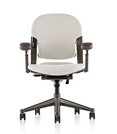 an office chair with wheels on the back and seat upholstered to the side