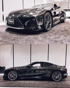 two different views of a black sports car