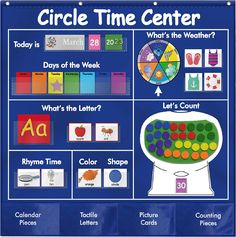 the circle time center poster is shown with numbers, colors and shapes to help students understand what they are doing