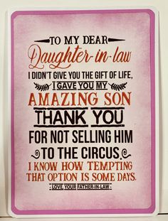 a card with the words to my dear daughter in law