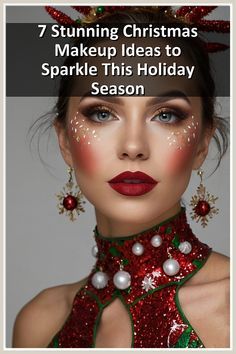 Christmas Fairy Makeup, Black Hair With Beads, Creative Christmas Makeup Ideas, Simple And Quick Hairstyles, Christmas Makeup Looks Simple, Nutcracker Makeup, Simple Christmas Makeup