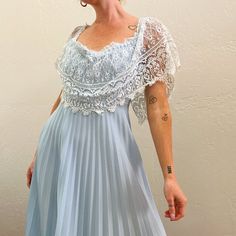 Vintage 1970's Light Blue Pleated Lace Trim Sleeveless Maxi Dress Size On Tag: No Size Tag - Fits Like Size S/M Model (Me) Is A Size S/26/4 And 5’6” For Reference Condition: Great Preowned Condition. Light-Normal Wear. No Flaws. Please Refer To Photos + Reach Out If You Have Any Questions Always Open To Offers Bundle To Save Follow Along Basicposhbabe On Social Media Elegant Vintage Blue Spring Dress, Vintage Light Blue Ruffled Dress, Vintage Light Blue Dress With Ruffles, Light Blue Vintage Dress With Ruffles, Vintage Blue Dress For Spring Party, Vintage Blue Party Dress For Spring, Vintage Sleeveless Ruffled Dress, Vintage Sleeveless Dress With Ruffles, Vintage Sleeveless Midi Dress For Garden Party