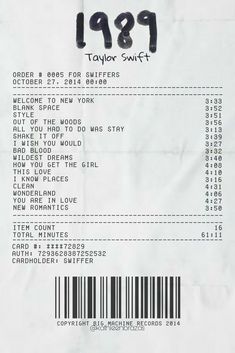 the receipt for taylor swift's concert in new york, ny on oct 27, 2009