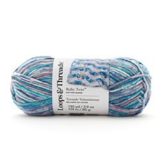 a ball of yarn with blue and pink stripes