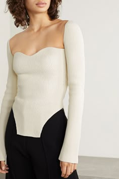 Pinterest Trends, Square Neck Long Sleeve, Long Sleeve Knit Top, Spring Knits, Cardigan Sweater Jacket, Outfit Look, Ribbed Knit Sweater, Agent Provocateur, Long Sleeve Knit Tops