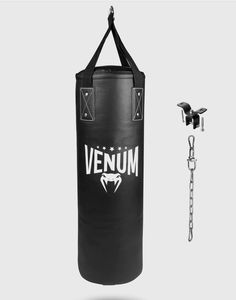 a black punching bag with chains attached to it