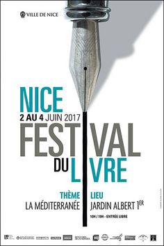 the poster for nice festival du lvre is shown in black and white, with an arrow sticking out of it