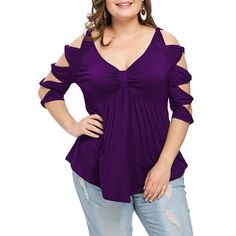 Plus Size Bowknot Cut T-shirt - Deep Purple - 3454160317 - Original Design-Women's Clothing  #OriginalDesignWomensClothing #Original #DesignWomen's #Clothing Cut T Shirt, Half Sleeve Shirts, Half Sleeve Blouse, Loose Tops, Plus Size Blouses, Curvy Fashion, Fashion Tops, Plus Size Tops, Blouse Designs