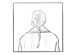 a drawing of a woman's head with braids in her hair, from the back