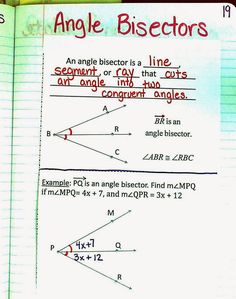 an angle bisector is line segment, or ray that cuts and angle into two angles