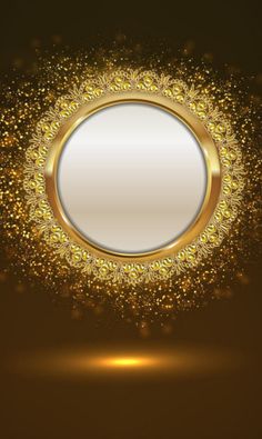 a gold background with a white circle in the center and some sparkles around it