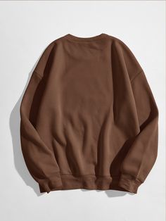 Coffee Brown Casual  Long Sleeve Polyester Plain Pullovers  Slight Stretch Spring/Fall Plus Size Sweatshirts Women Slogan, Street Fits, Plus Size Pullover, Pullover Mode, Trendy Sweaters, Dropped Shoulder Sweatshirt, Plus Size Sweaters, Print Pullover, Brown Fashion