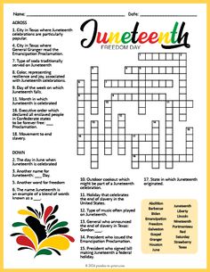 a crossword puzzle with the words juneteeth