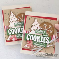 two handmade christmas cards with cookies on them