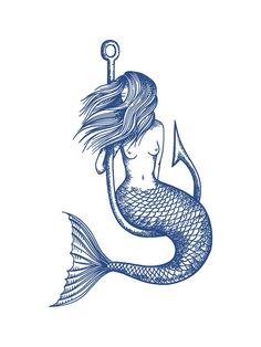 a drawing of a mermaid holding an anchor