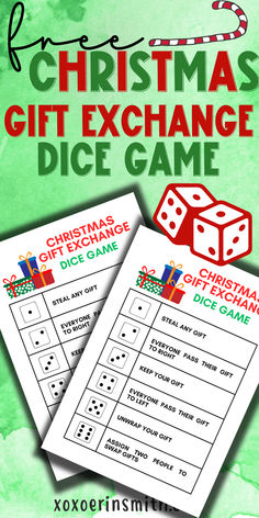 free Christmas gift exchange dice game white elephant Gift Exchange Games For Kids, Dice Games For Christmas Gift Exchange, Christmas Dice Games, Dice White Elephant Game, White Elephant Game Rules, Christmas Grab Bag Games Gift Exchange, Dice Christmas Gift Exchange, White Elephant Dice Game, Holiday Gift Exchange Dice Game