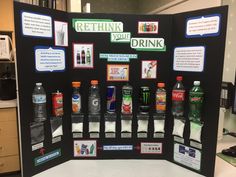 a display board with drinks and other items on it