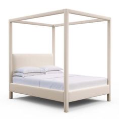 a bed with white linens is shown on a white background and it's frame is made up