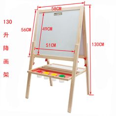 a wooden easel with paint on it and measurements for each piece in the drawing board