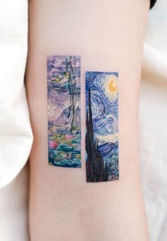 two paintings on the side of a woman's arm