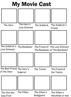 the movie cast worksheet for kids to learn how to write and read it