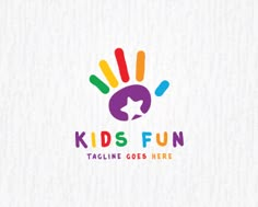 children's fun logo design with colorful hands and stars on the top, for a company