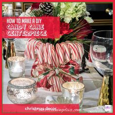 a candy cane centerpiece is sitting on a table