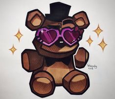 a drawing of a teddy bear wearing sunglasses