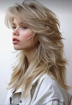 Haircuts For Wavy Hair With Bangs, Long Shag Haircut Blonde, Many Layers Haircut, Long Blonde Hairstyles With Layers, Feathered Shag, Long Layered Haircuts With Bangs, Trendy Layered Hairstyles, 80's Hair