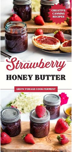 strawberry honey butter recipe with fresh strawberries on the side