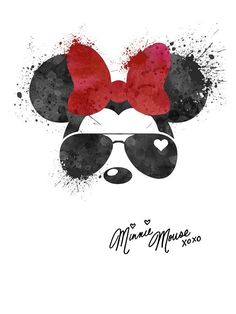 a mickey mouse with sunglasses and a bow on it's head, in the shape of a heart