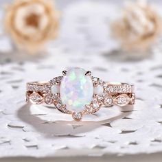 Elegant Oval Pink Opal Ring, Oval Pink Opal Ring For Wedding, Oval Cabochon Opal Wedding Ring, Rose Gold Opal Ring For Wedding, Wedding Opal Ring Oval Cabochon, White Cabochon Opal Ring For Wedding, Opal Oval Cabochon Wedding Jewelry, Oval Cabochon Opal Wedding Jewelry, Wedding Opal Jewelry With Oval Cabochon