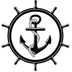 an anchor and rope in the center of a ship wheel