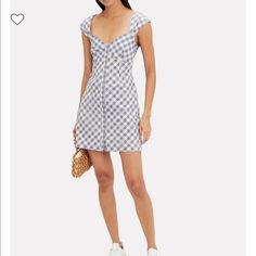 A Light Gingham Print Brings A Charming Sensibility To This Mini Dress. Sweetheart Neckline. Molded Cups. Button Placket. Short Cap Sleeves. Lined. In Navy/Gingham. Fabric: 100% Cotton Lining: 100% Cotton Machine Wash Imported Model Measurements: Height 5'10"; Waist 24"; Bust 32" Wearing Size S Length From Shoulder To Hem: 33" Worn Once For 2hours. Almost New. Purchase Price $198+Tax.. Fitted Gingham Knee-length Mini Dress, Gingham Plaid Mini Dress, Casual Gingham Plaid Mini Dress, Plaid Cotton Knee-length Mini Dress, Fitted Gingham Mini Dress With V-neck, Dress Sweetheart Neckline, Navy Gingham, Gingham Fabric, Gingham Print