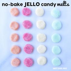 no - bake jello candy melts on a white background with the words, no - bake jello candy melts