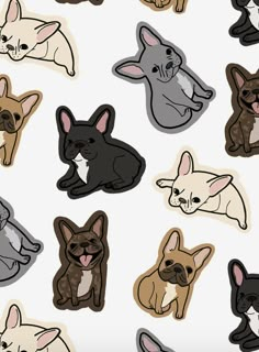 a bunch of dogs stickers on a white background with black and brown ones in different colors