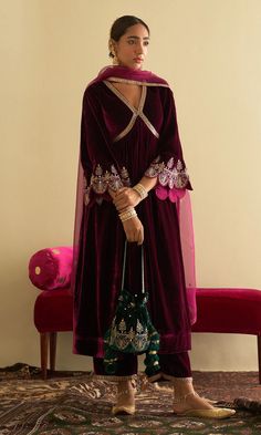 Velvet Outfits For Women, Designer Suits For Wedding, Velvet Suit Design, Trendy Outfits Indian, Lehenga Designs Simple, Desi Fashion Casual, Indian Saree Blouses Designs, Velvet Suit